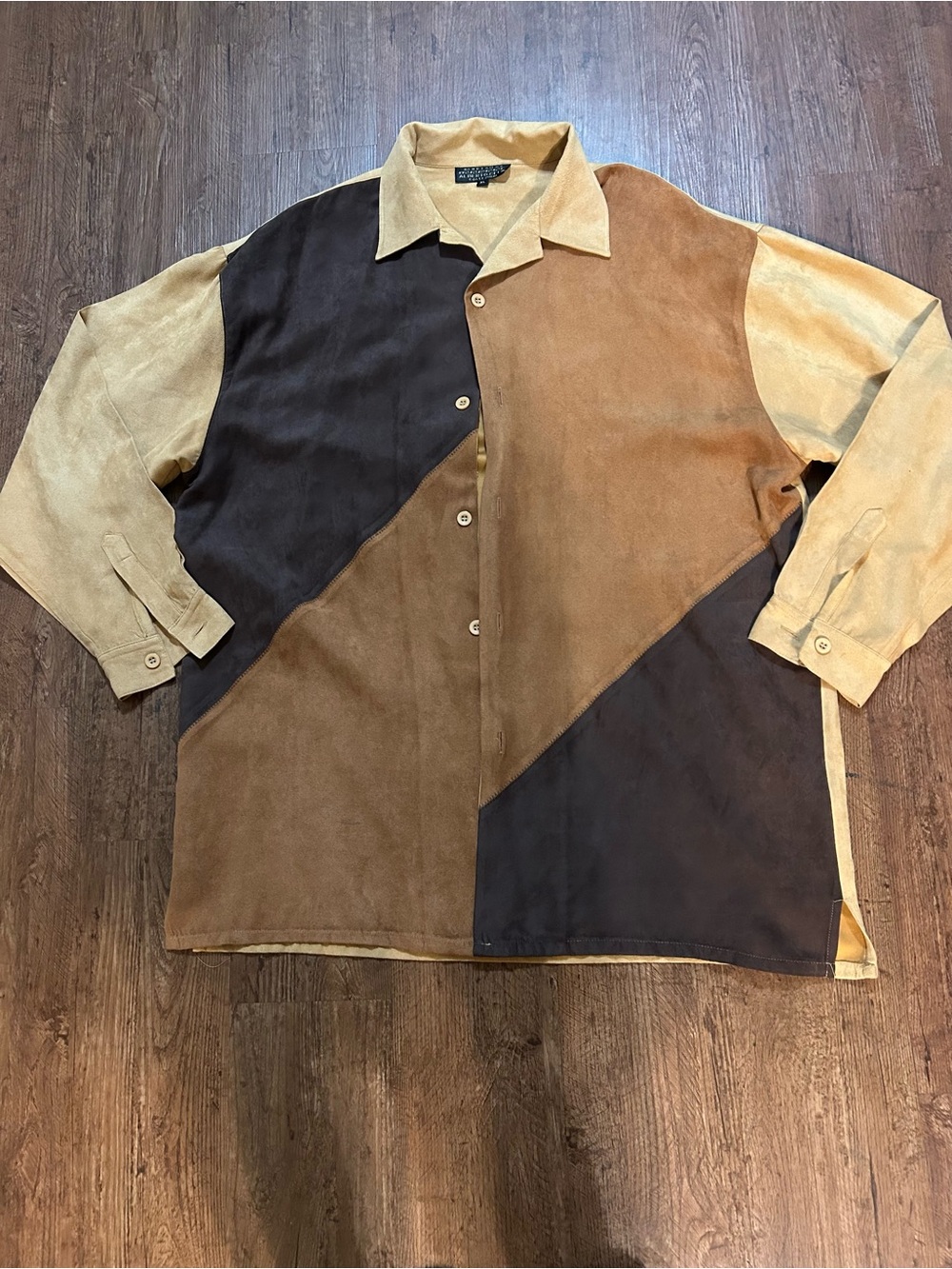 Vintage Alberto Celini 100% Suede Shirt XL Brown Black Colorblock Y2K Leather